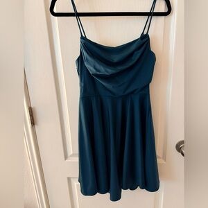 Elegant Green Satin Spaghetti Strap Dress